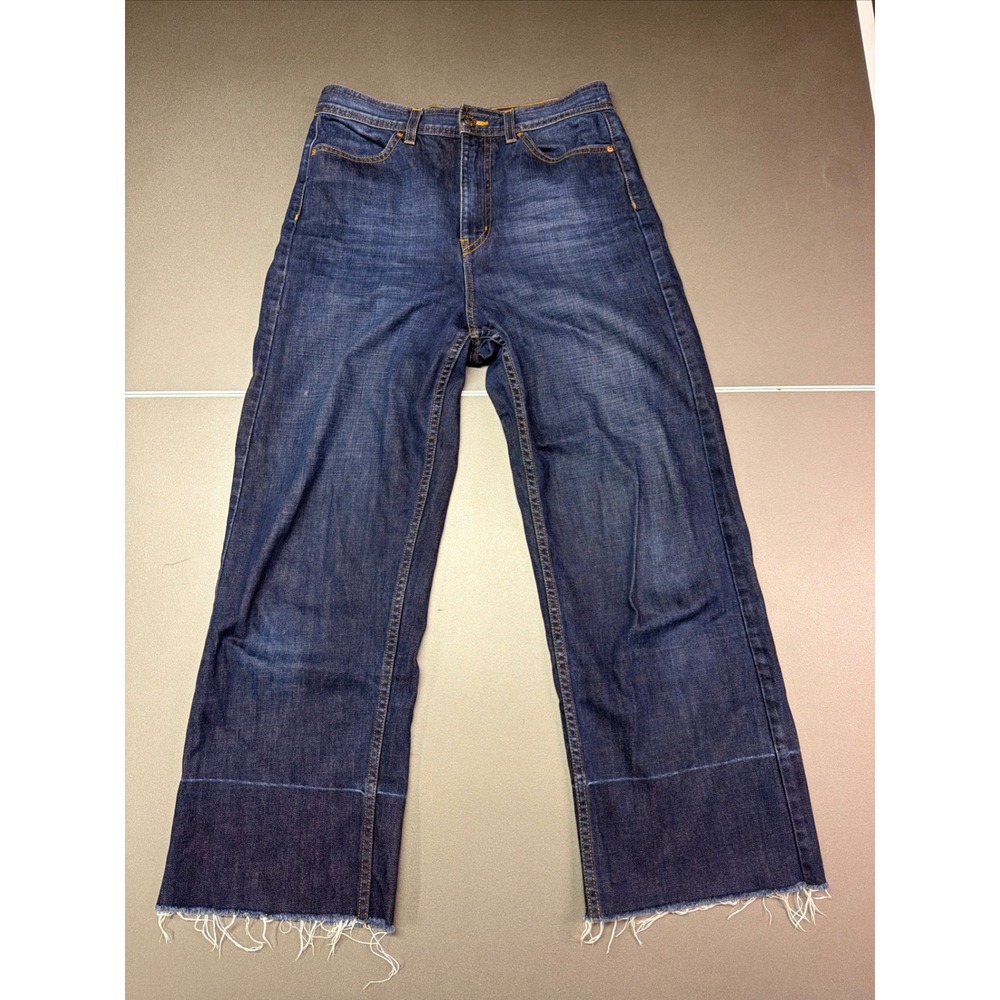 Nasty Gal Womens WideLeg Cropped Jeans Size 28 Dark Wash Raw Hem High Rise Denim
